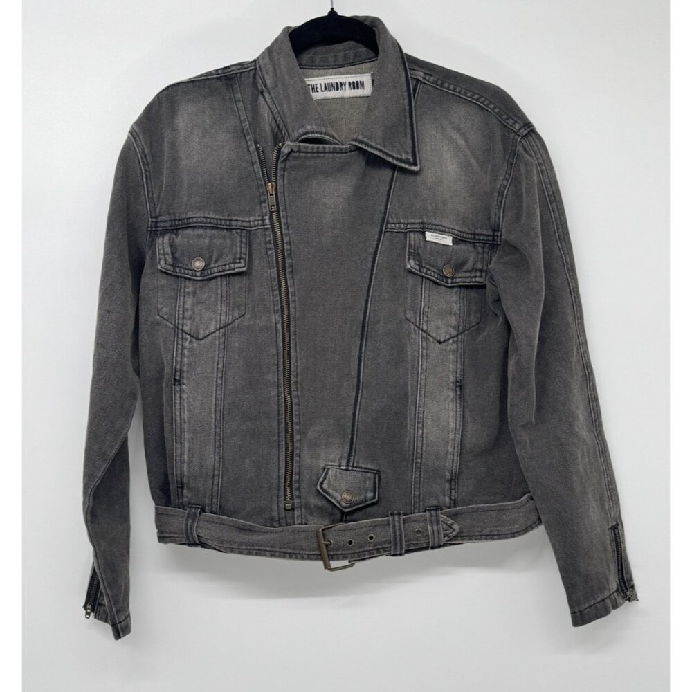 The Laundry Room Jean Jacket One Size Moto Acid Wash Rose All Day Preppy Y2K